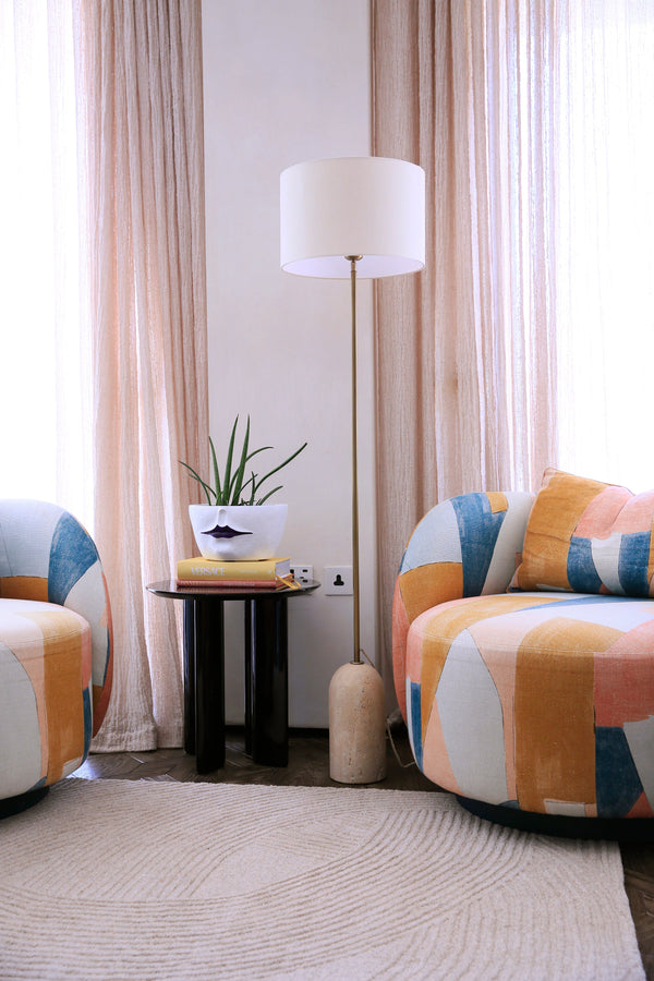 Travertine Cone Floor Lamp - Natural & Brass