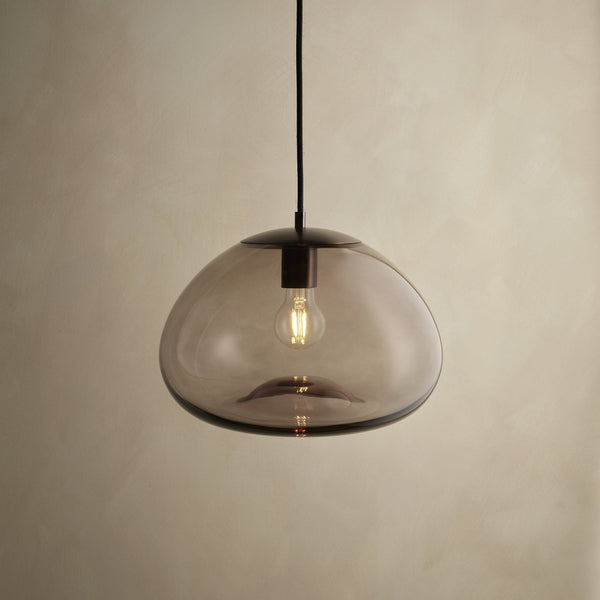 Preston Smoked Glass Mushroom Pendant Light - Mocha