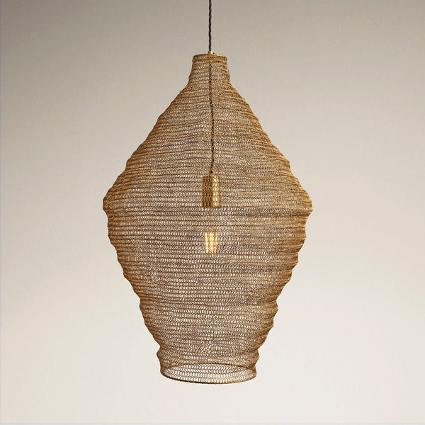Beehive Wire Cage Metal Mesh Pendant Light - Diamond - Brass