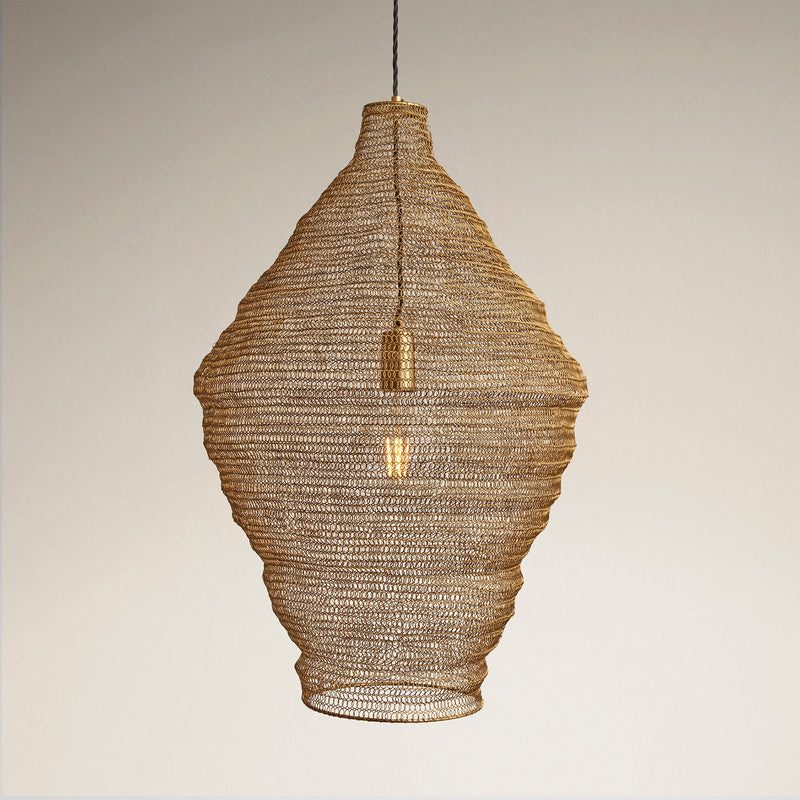 Beehive Wire Cage Metal Mesh Pendant Light - Diamond - Brass