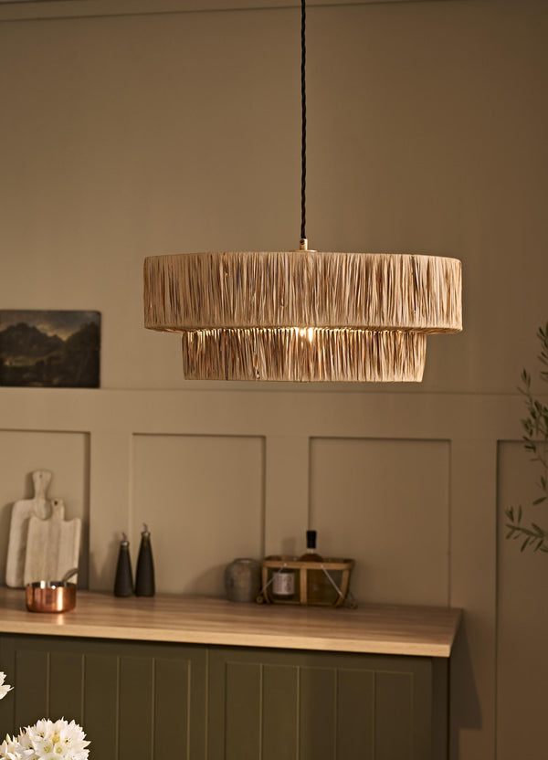 Raffia Layered Pendant Light - Natural