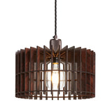 Rift Slatted Wooden Drum Pendant Light - Dark
