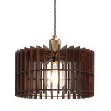 Rift Slatted Wooden Drum Pendant Light - Dark