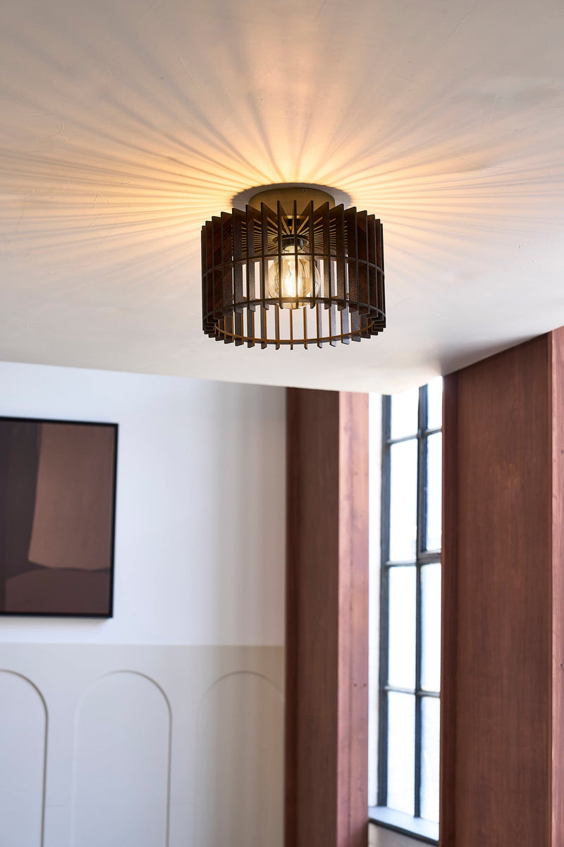 Rift Slatted Wooden Drum Semi Flush Mount Light - Dark