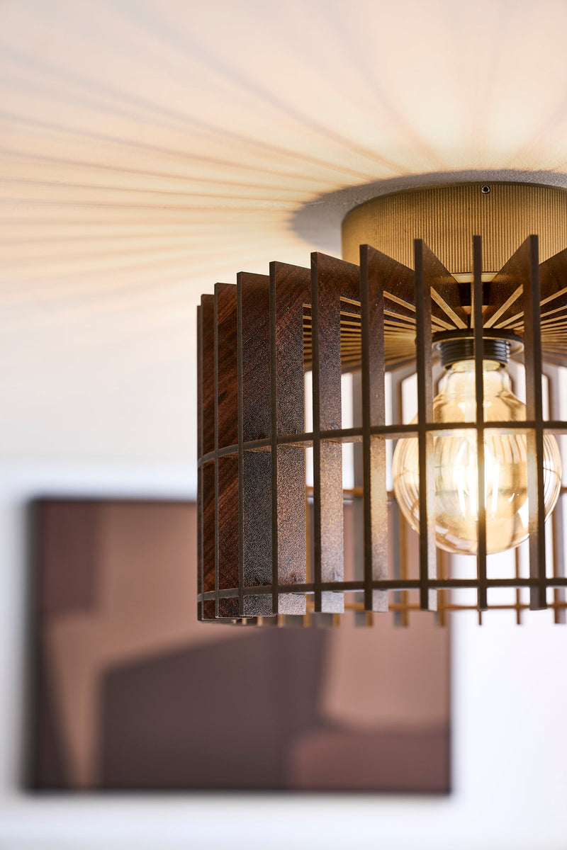 Rift Slatted Wooden Drum Semi Flush Mount Light - Dark