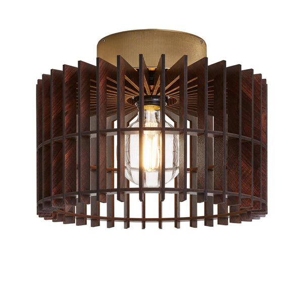 Rift Slatted Wooden Drum Semi Flush Mount Light - Dark