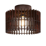 Rift Slatted Wooden Drum Semi Flush Mount Light - Dark