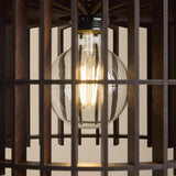 Rift Slatted Wooden Drum Pendant Light - Dark