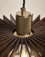 Rift Slatted Wooden Drum Pendant Light - Dark