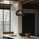 Rift Slatted Wooden Mushroom Wooden Pendant Light - Dark