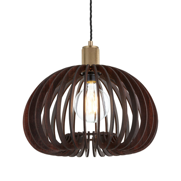 Rift Slatted Wooden Mushroom Wooden Pendant Light - Dark