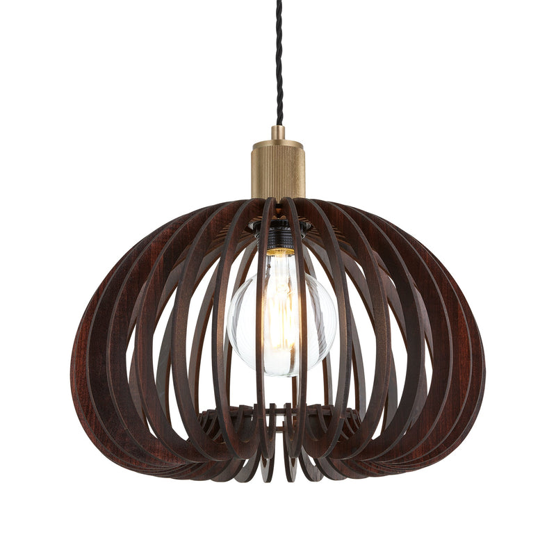 Rift Slatted Wooden Mushroom Wooden Pendant Light - Dark