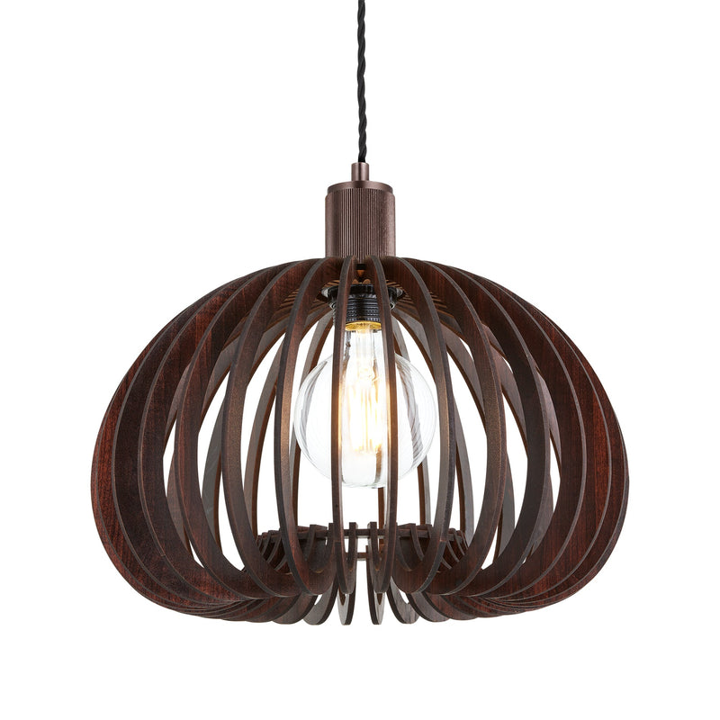 Rift Slatted Wooden Mushroom Wooden Pendant Light - Dark