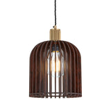 Rift Slatted Wooden Small Cone Pendant Light - Dark