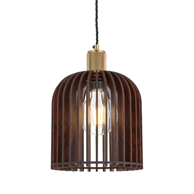 Rift Slatted Wooden Small Cone Pendant Light - Dark