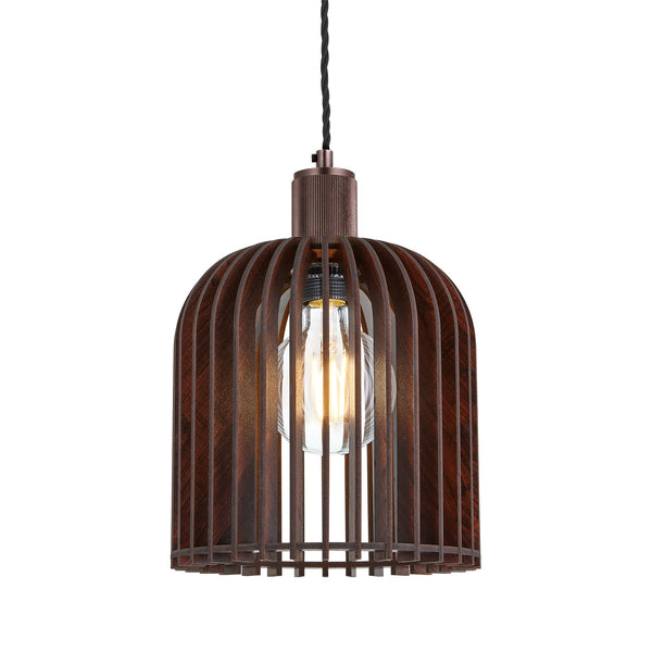 Rift Slatted Wooden Small Cone Pendant Light - Dark
