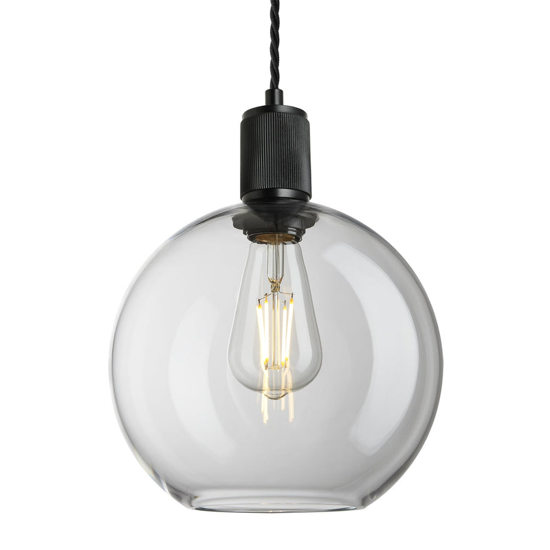 Ribbed Glass Globe Pendant Light - 9 Inch