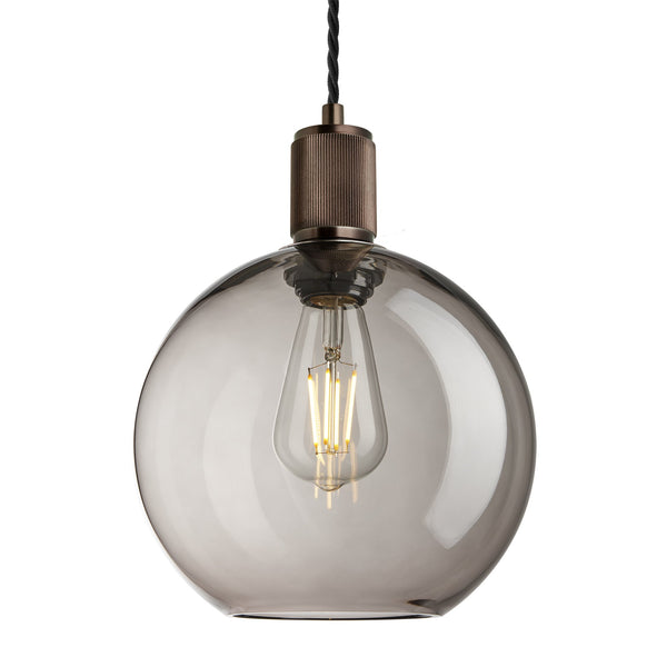 Ribbed Glass Globe Pendant Light - 9 Inch