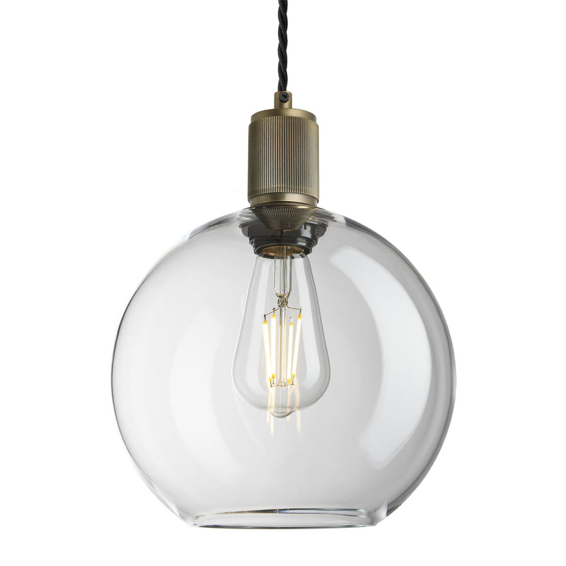 Ribbed Glass Globe Pendant Light - 9 Inch