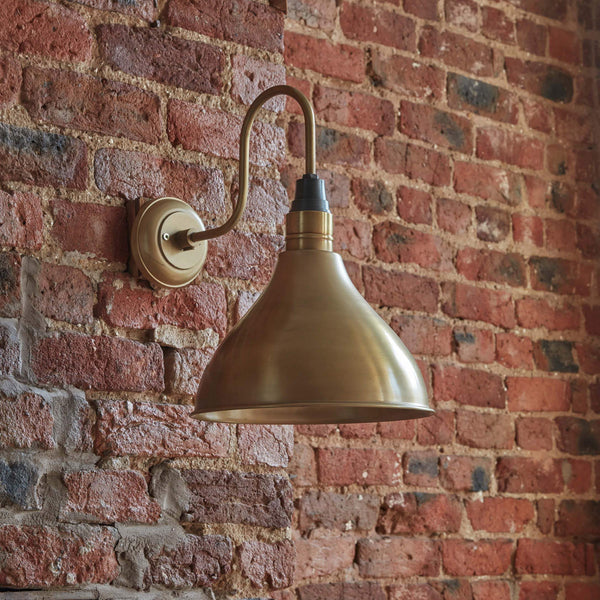 Swan Neck Cone Wall Light - 12 Inch - Brass