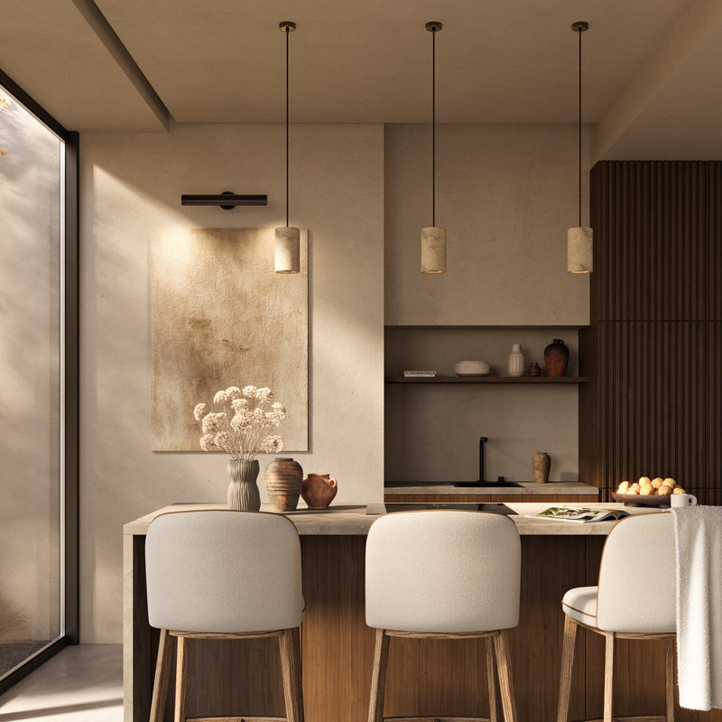 Travertine Stone Cylinder Pendant Light - 4 inch - Natural