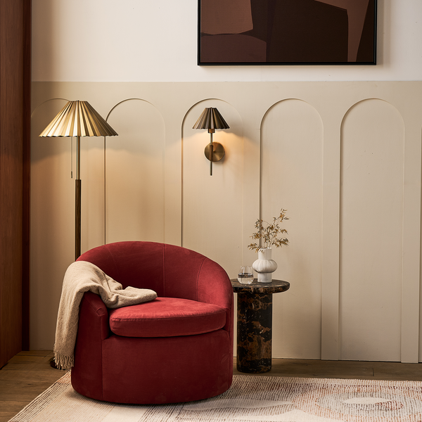 Wycombe Umbrella Pleated Floor Lamp - Brass